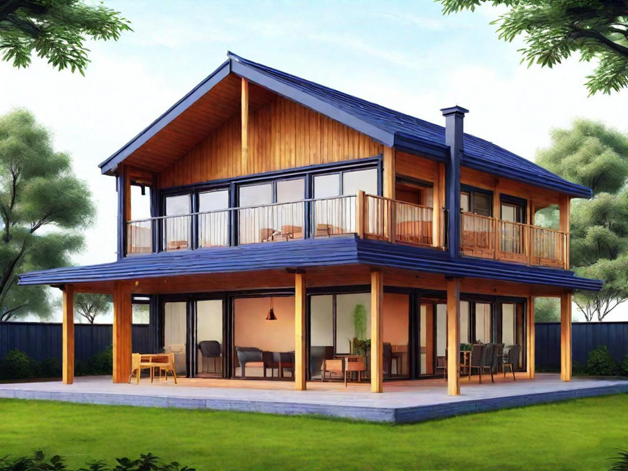 120 square meter two-story steel-wood structure house.